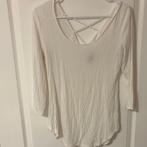 Ambiance Cream Long Sleeve Top with Crisscross Detail